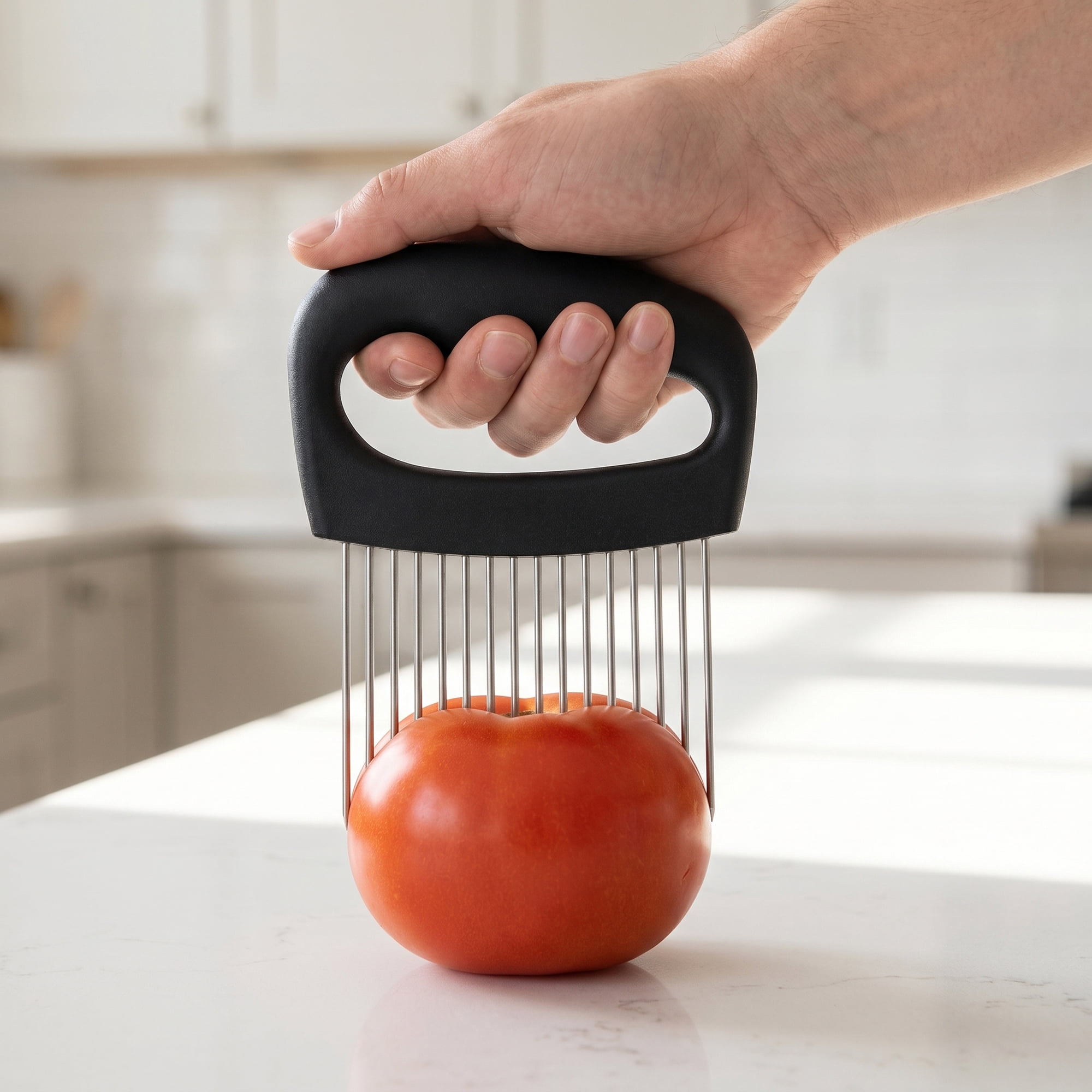 Unique Bargains Vegetable Chopper Food Processor Onion Slicing Holder Black/Silver-4