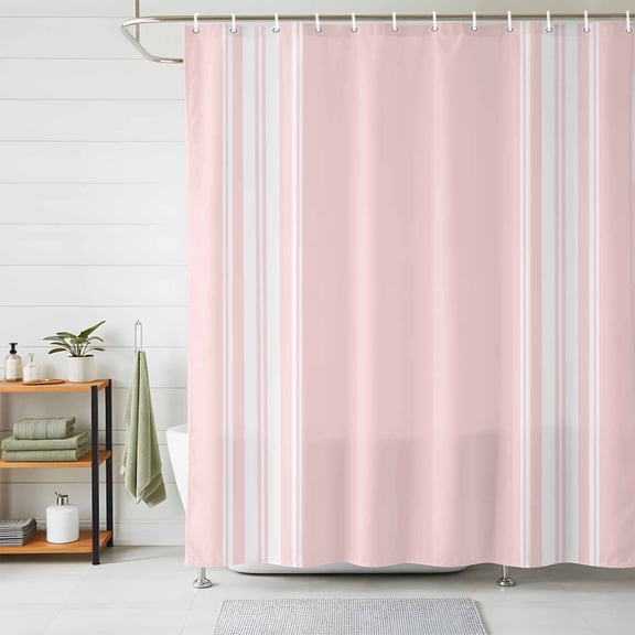 Pink Striped Shower Curtains for Bathroom, Farmhouse Pink White Stripes Waterproof Fabric Shower Curtain, Decorative Bathroom Curtain for Bathtub, 72"x72", No Hooks Included