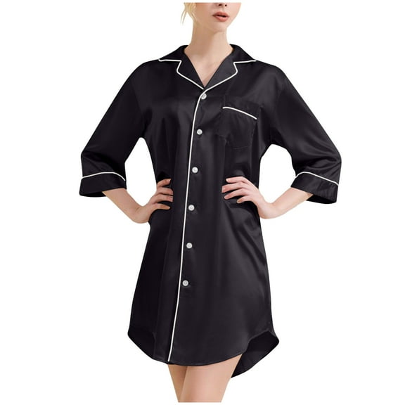 Turilly Womens Two Piece Pajama Sets Cleaance Sexy Women Fashion Temperament Solid Sexy Solid Dress Pajamas Shirt Dress