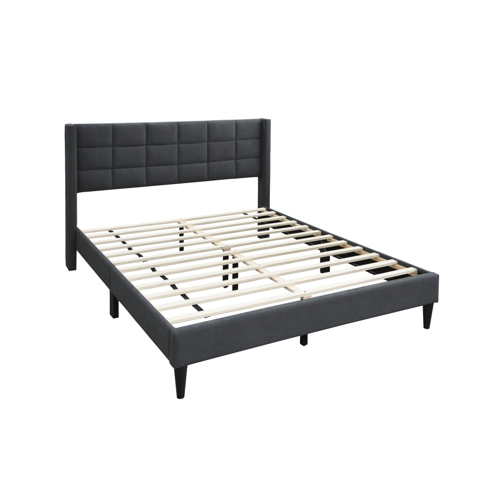 Tcbosik Queen Size Bed Frame with Upholstered Wingback Headboard, Platform Bed for Bedroom, Heavy Duty Wooden Slats Support, Easy Assembly, Charcoal