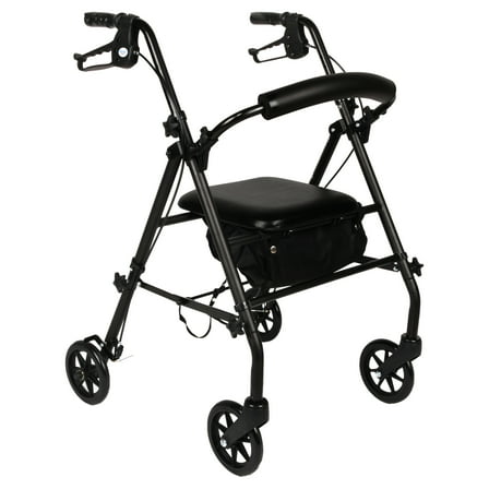 Equate Rolling Walker for Seniors, Rollator with Seat and Wheels, Black, 350 lb Capacity