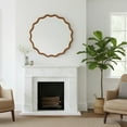 thumbnail image 2 of Wall Mirror Yellowish Brown 36 inch Wavy Round Solid Wood Frame Decorative Mirror,For Bedroom, Bathroom, Living Room, Entryway,Decorative Wall Mirror, 2 of 12