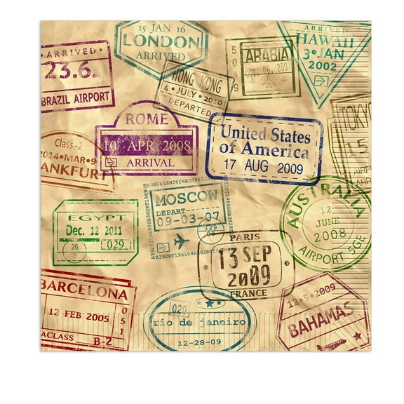 Club Pack of 12 Brown and Red Stamped Around the World Luncheon Napkins 6.5"