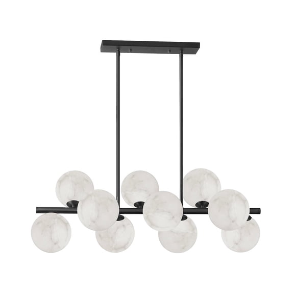 Dainolite 10 Light Matte Black Horizontal Pendant w/ Alabaster Glass