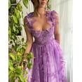thumbnail image 3 of Vestido de fiesta CAZSXIS 3D de tul con mariposas, verde salvia, línea A, 3 of 7