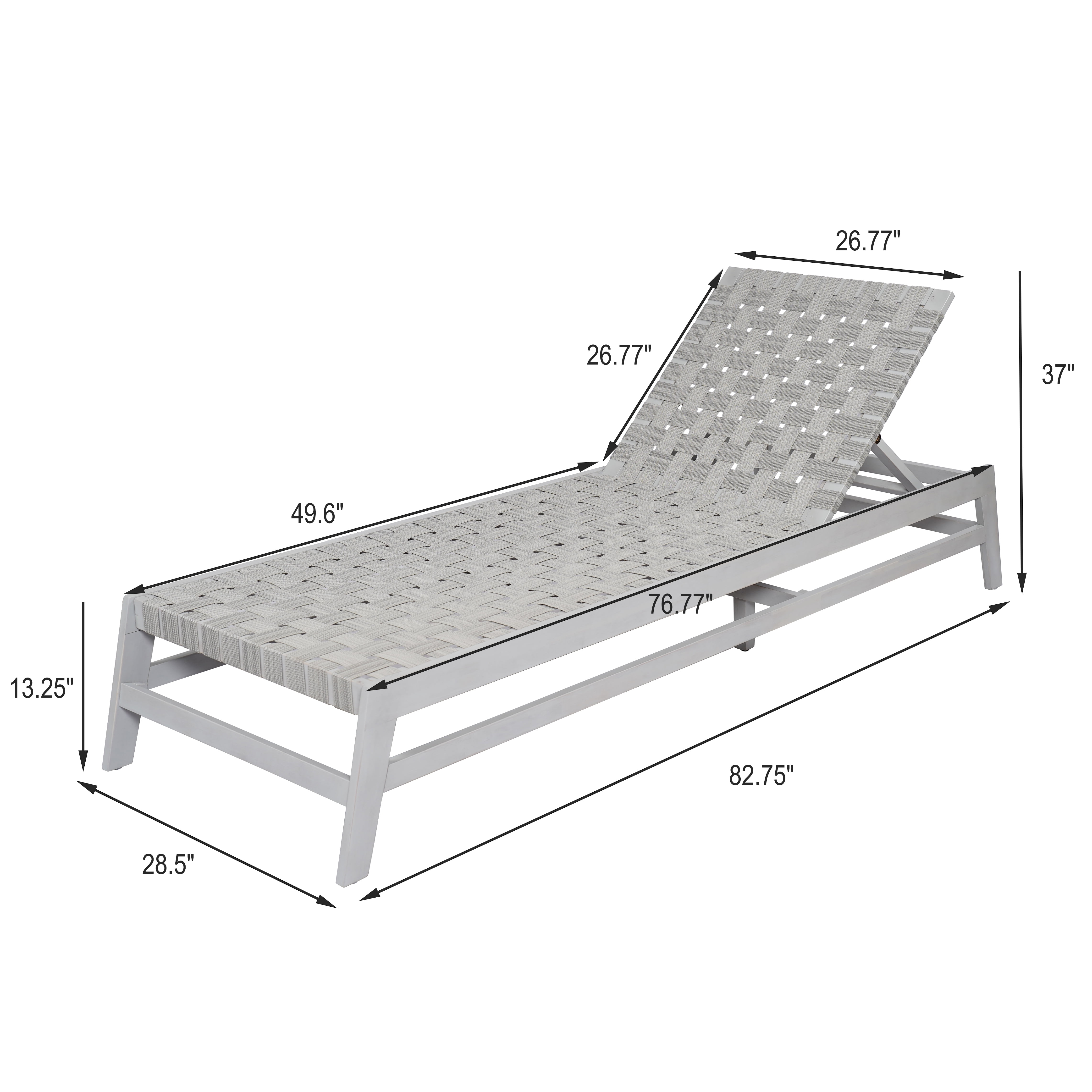 Outdoor Adjustable Acacia Wood Rope Chaise Lounge for Poolside Deck Garden, Gray