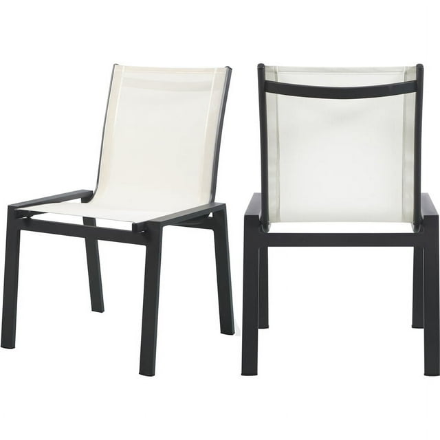 Meridian Furniture Nizuc Chaise de Salle à Manger d'Extérieur pour Patio Blanc Cassé (Ensemble de 2)