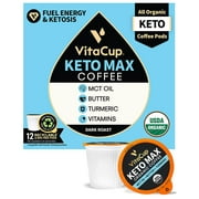Organic Keto Max Dark Roast Coffee Pods w/ Butter, Coconut MCT Oil, Turmeric, B Vitamins, & D3 by VitaCup for Ketosis & Energy, Single Serve Pod Compatible w/ K-Cup Brewers including Keurig, 12 CT