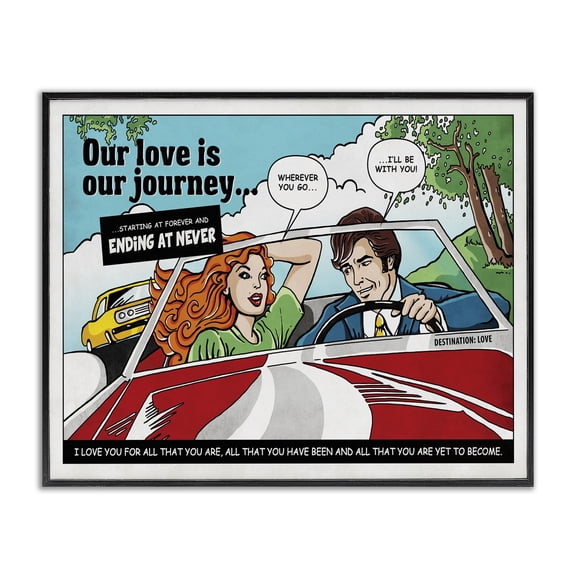 Stupell Industries Shabby Chic Love Journey Vintage Comic Book Design Black Framed Giclee Art, 14 x 11, by Estera Kecek