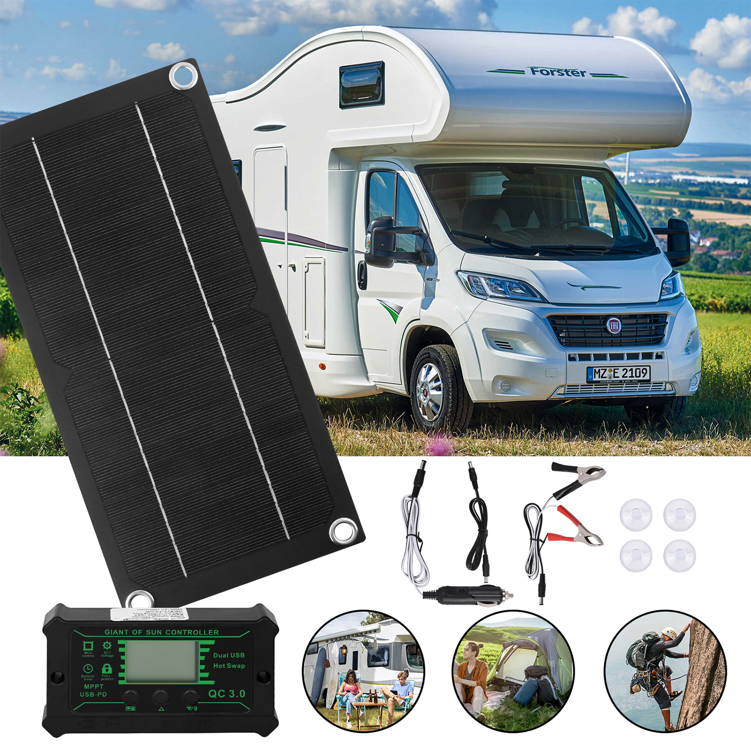 Natubeau 600WSolarPanelKit, Monocrystalline Silicon 100A Charge Controller Solar Panel Kit,Portable SolarPanelKit with Extension Cable Battery Clip for RV, Camping, OutdoorActivities