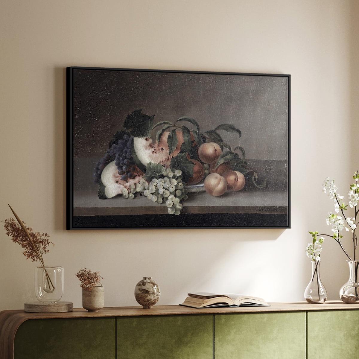Vintage Botanical Print-XLII By Wexford Home Framed in Black Wood Gallery Wrapped Canvas 27 in. x 41 in.