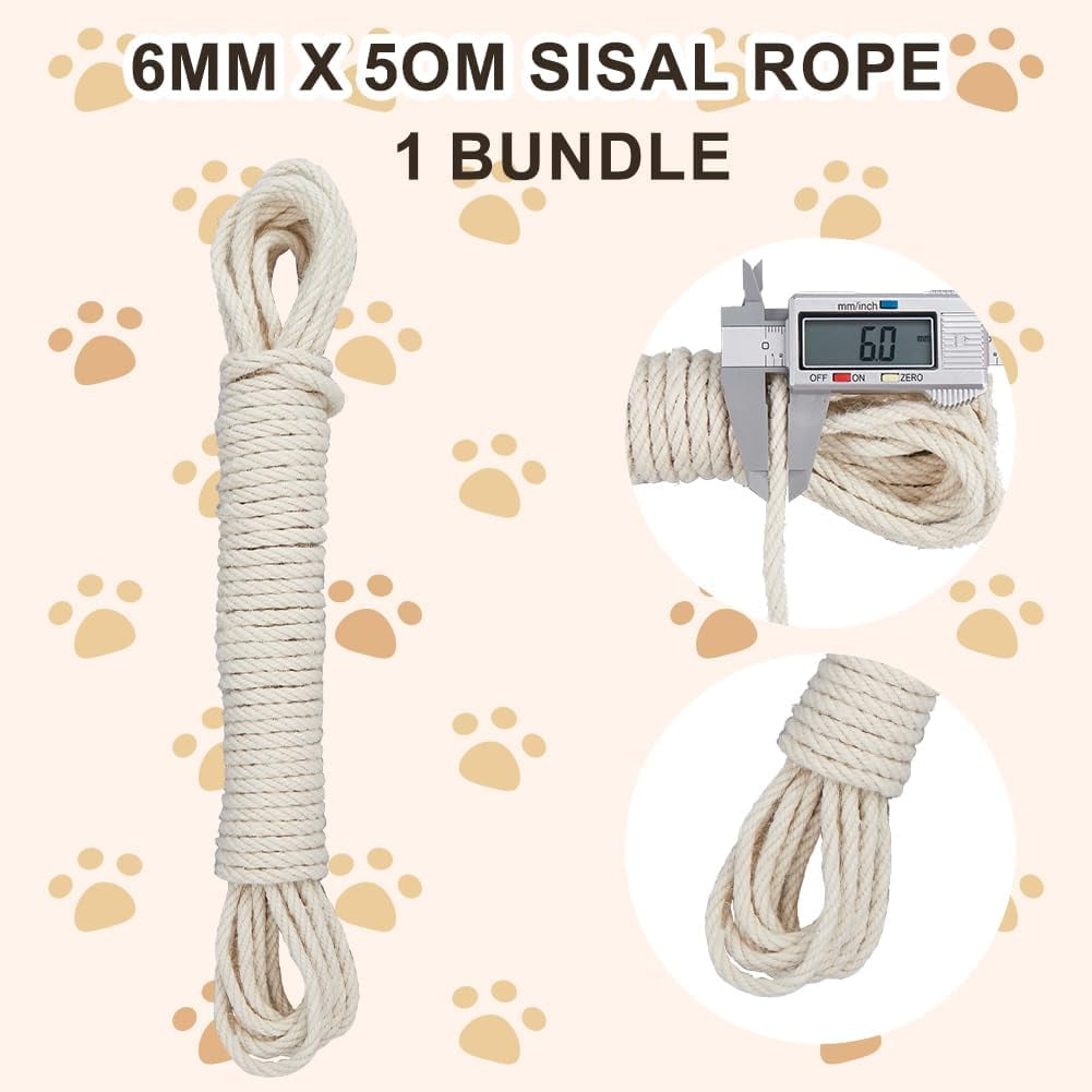 6mm 164Ft/50M Jute Rope Strong Cat Scratching Post Cord Heavy Duty Thick Natural Macrame Twine String Ginger Yellow