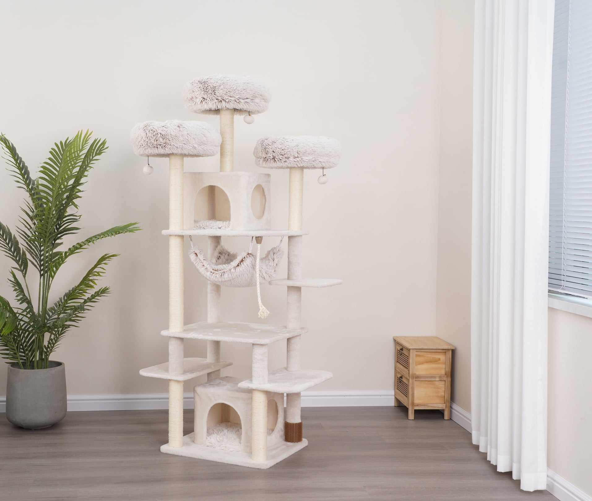 Vibrant Life 8-Level 73" Cat Tree Sanctuary with Condos  Hammock Perches Toys, Cream