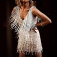 thumbnail image 2 of Cocktail Dresses For Women Sexy Deep V-neck All-over Fringe Spaghetti Straps Dress Sequins Feather Prom Party Dress, 2 of 4