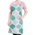 thumbnail image 3 of Green and White Geometric Quatrefoil Apron-Garden Aprons for Women with Pockets-Cotton Linen Waterproof Kitchen Cooking Gardening Aprons Adjustable for Kitchen,Cooking,BBQ and Salon 33x27 Inch, 3 of 3