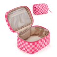 thumbnail image 2 of 2 Pieces Makeup Bag Large Checkered Cosmetic Bag Capacity Canvas Mix Travel Toiletry Bag Organizer Cute Makeup Brushes Aesthetic Accessories Storage Bag for Women (e), 2 of 3