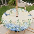 thumbnail image 6 of Round Outdoor Tablecloth with Umbrella Hole and Zipper, Blue Hydrangea Fitted Table Cover with Elastic Edge for 36-44 Inch, Spring Summer Eucalyptus Farmhouse Retro Waterproof Patio Tablecoths, 6 of 9