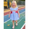 thumbnail image 5 of BemeyourBBs Toddler Baby Girls Back to School Dress Baby Girl Kindergarten Outfit Kids Summer Smocked Dress Fly Sleeve Crew Neck Apple Pencil Embroidery Gingham Plaid Dress, 5 of 9