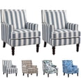 thumbnail image 6 of Paproos Upholstered Accent Chair Set of 2, Vintage Arm Chair with Blue and White Striped Linen Fabric and Nailhead Trim, Comfort Reading Chair Lounge Chair, Armchair for Living Room, Bedroom, Blue, 6 of 12