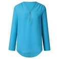 thumbnail image 3 of UMfun Women Tops Casual Loose Zipper Button Long Sleeve Solid Color Chiffon Shirt V-Neck Clothing Ladies Fashion Blouse Top, 3 of 6