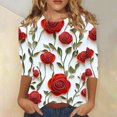thumbnail image 3 of JTZGDY Floral Tops for Women Dressy Casual 3/4 Length Sleeve Crewneck Basic Tees Retro Print Summer Graphic Tunic Blouse Business Work T-Shirts for Leggings Multicolor#26 XXL, 3 of 6