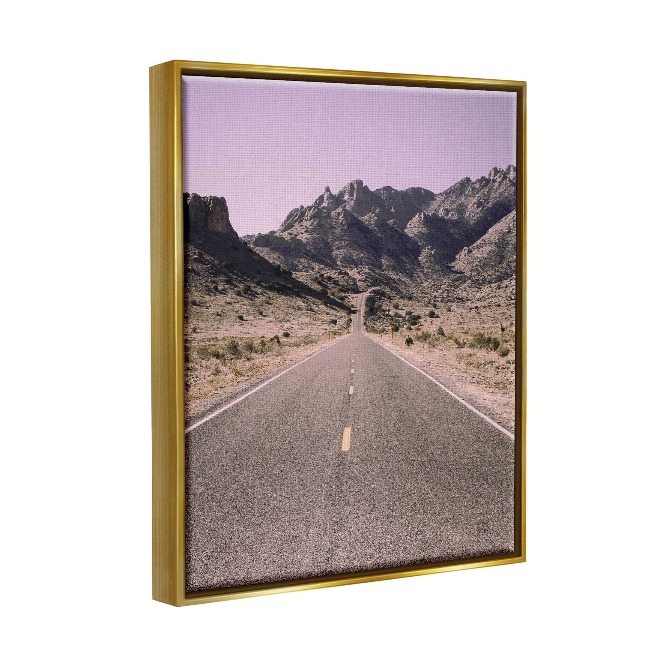 Stupell Industries Endless Desert Canyon Road Purple Sky Photograph Metallic Gold Floating Framed Canvas Print Wall Art, Design by Nathan Larson