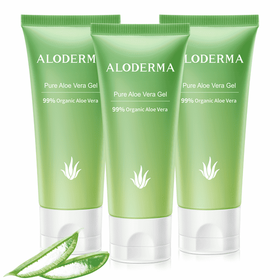 Aloderma Pure Aloe Vera Gel, 99% Organic Aloe Gel Made at the Source within 12h of Harvest, Travel Size Aloe Vera Gel for Face, Scalp, Hair - Cold Pressed Aloe for Skin and Sunburn Relief - 1.5oz