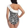 thumbnail image 3 of Abstract Black And White Block Box Pattern One Piece Swimsuit Women Ruffle Monokini Shoulder Swimsuit Bathing Suit Swim Wear, 3 of 5