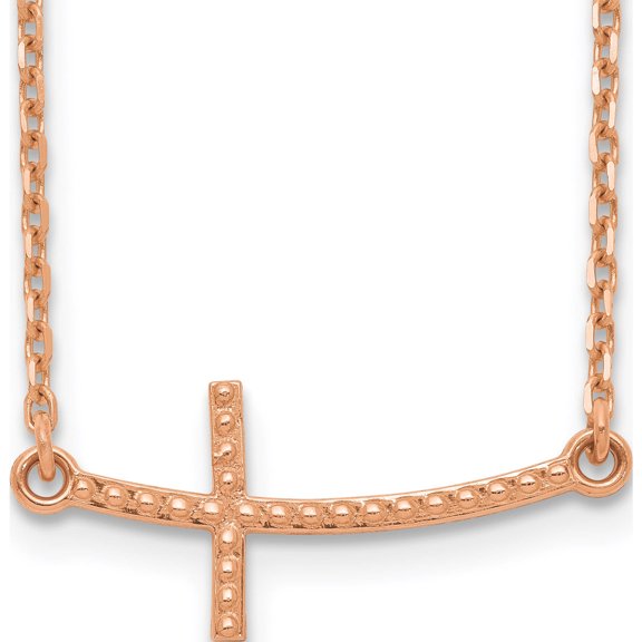 14K Rose Gold Sideways Curved Textured Cross Necklace (19 X 1) Made In United States sf2093-19