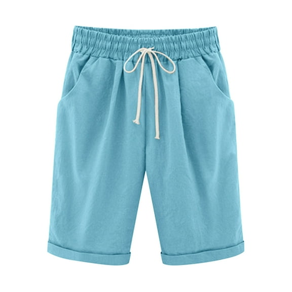 Hrsba Womens Shorts Casual, Women's Solid Color Fashion Elegant 5 Length Shorts for Summer Daily Outfits