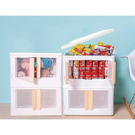 

4pcs 8.5Gal Plastic Storage Containers with Handle for Clothes Shoes Organizing Cabinet Stackable Lidded Storage Bins with Wheel Collapsible Storage Box for Snacks Pantry Bedroom Closet Study Playroom