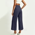 thumbnail image 3 of Capris Pants for Women Wide Leg Golf Casual Cropped with Pockets Navy High Waist Summer Business Size S, 3 of 6