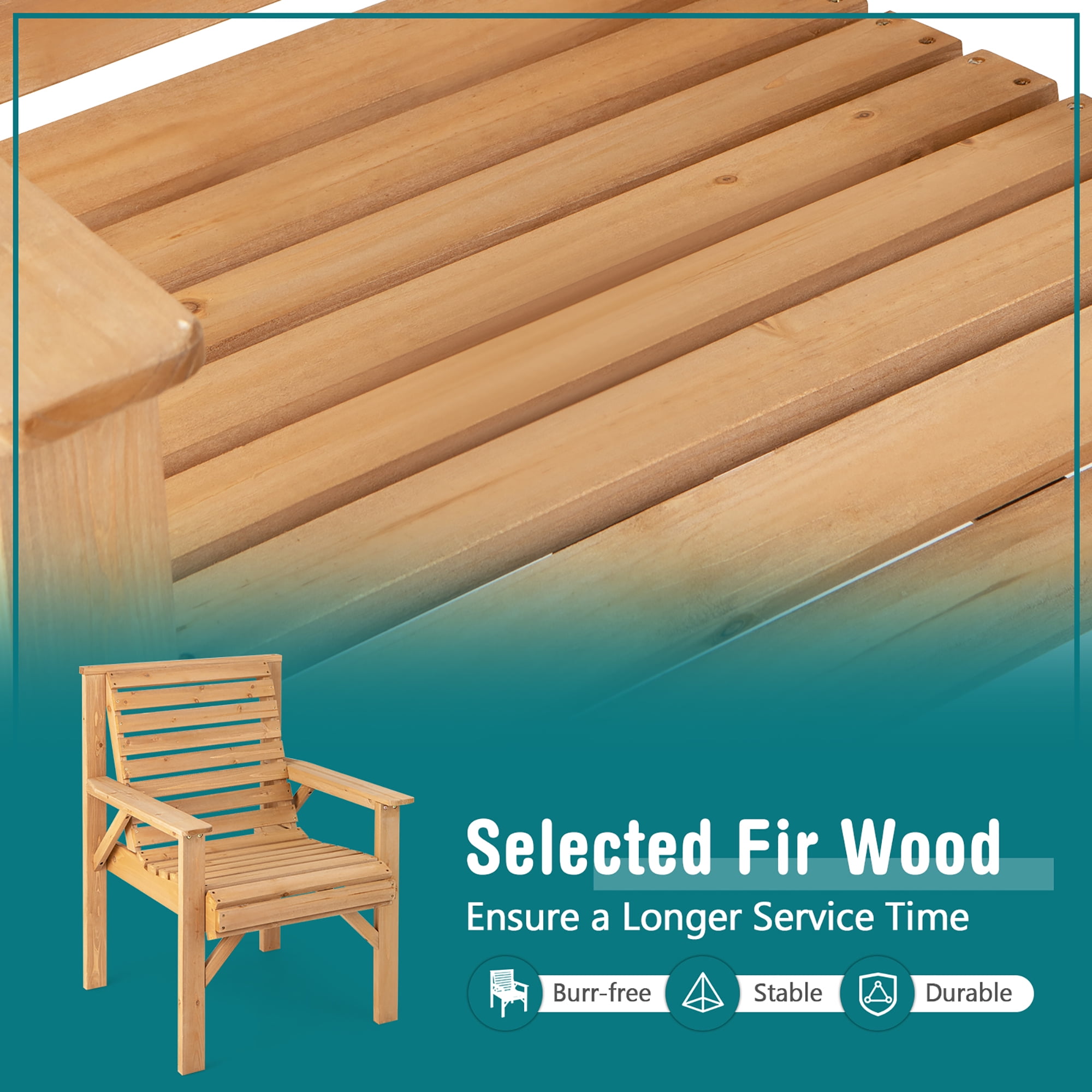 Costway Patio Fir Wood Chair Dining Inclined Backrest Garden Backyard Indoor Natural