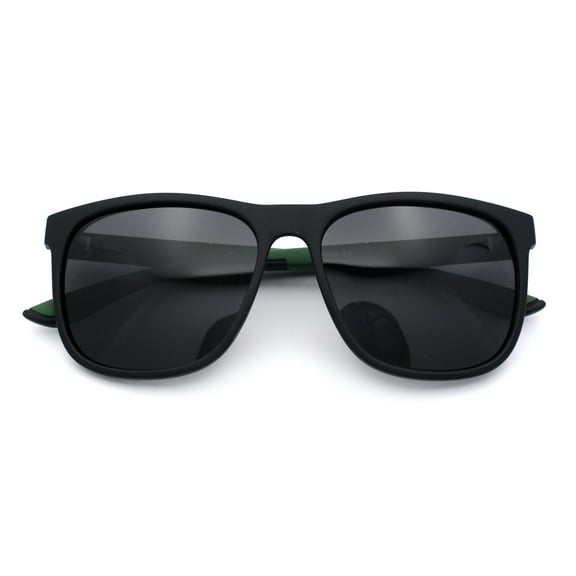 Polarized Classic Gentleman Mens Simple Sporty Horn Rim Plastic Sunglasses [Black Green - Black]