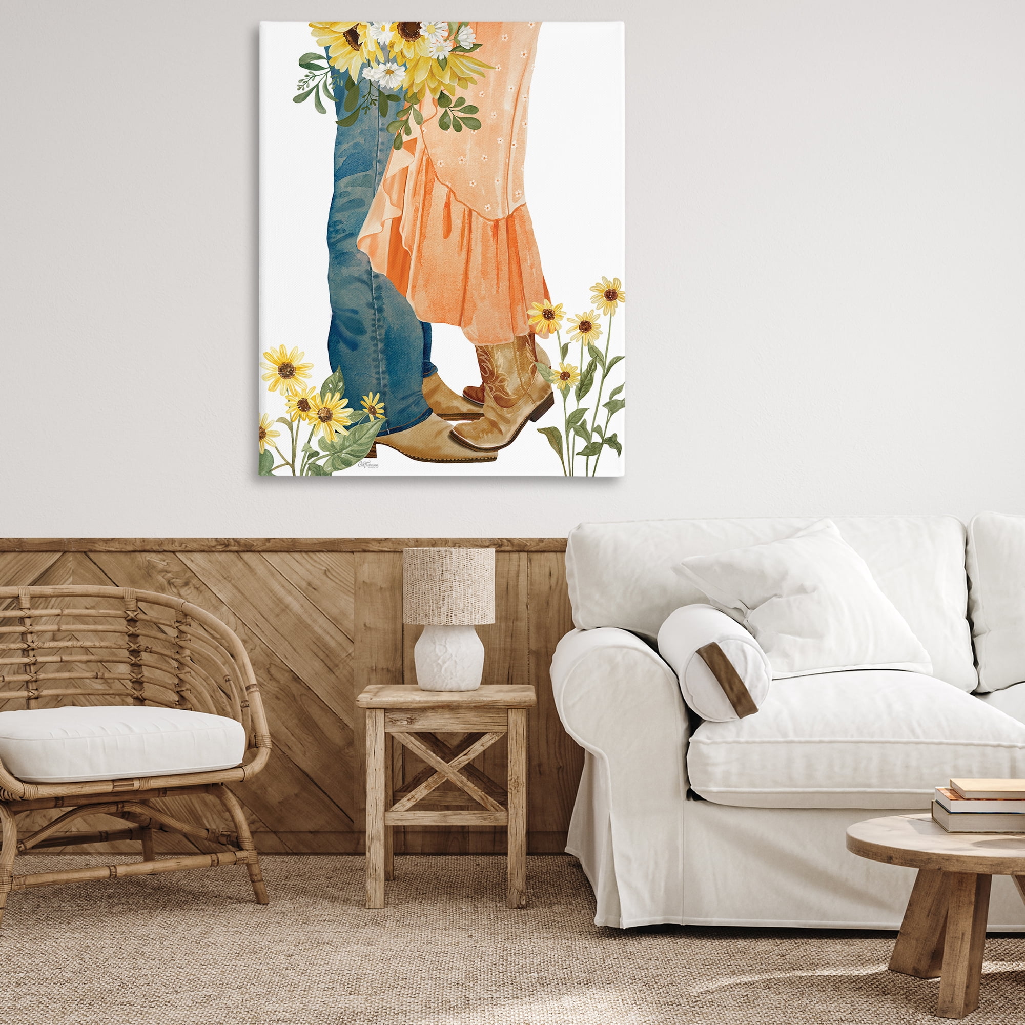 Stupell Industries Floral Western Couple Novelty Painting Gallery Wrapped Canvas Art Print Wall Art, 36 x 48