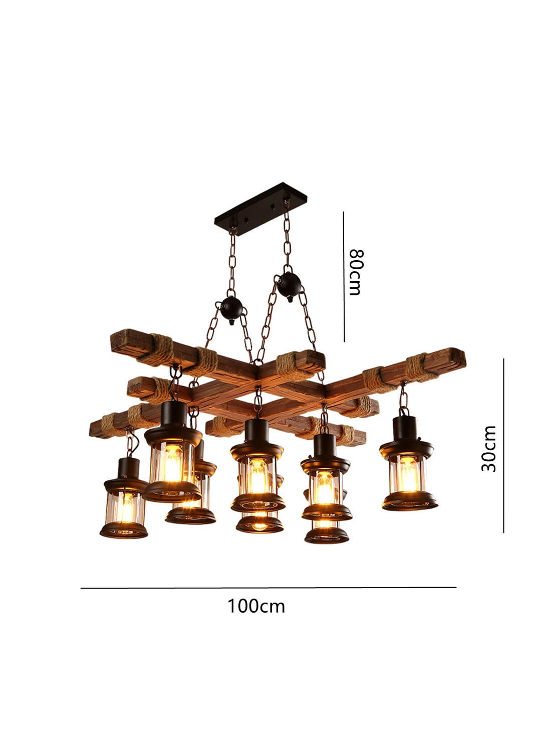 Rustic Wood Pendant Light Wooden Light Fixtures, 8 Lights Height Adjustable Farmhouse Chandelier Vintage Pendant Hanging Ceiling Lamp for Dining Table, Vintage Kitchen, Bar, Island, Billiard