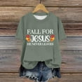 thumbnail image 4 of Women Funny Christian T-Shirts Thanksgiving Fall for Jesus He Never Leaves Short Sleeve Tees Casual Crewneck Loose Tops, 4 of 4