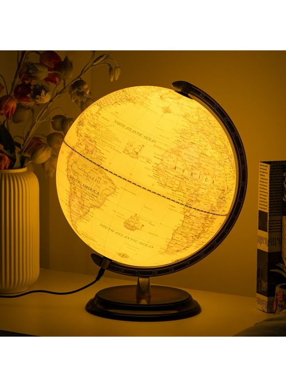 BSHAPPLUS 16'' Tall World Globe,Illuminated Globe for Kids,Led World Globe with stand,Vintage World Globes for Adults,Yellow