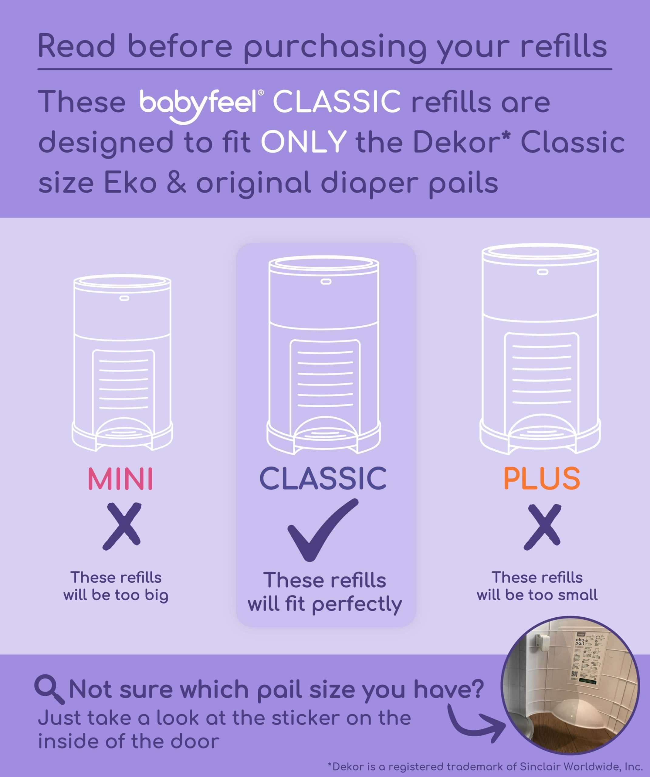 Dekor Classic Diaper Pail Refills | 8 Pack | Value Pack | Exclusive 30% Extra Thickness | Powder Scent | Fits Dekor Classic Size Diaper Pails | Powerful Odor Elimination | Holds up to 3960 Diapers