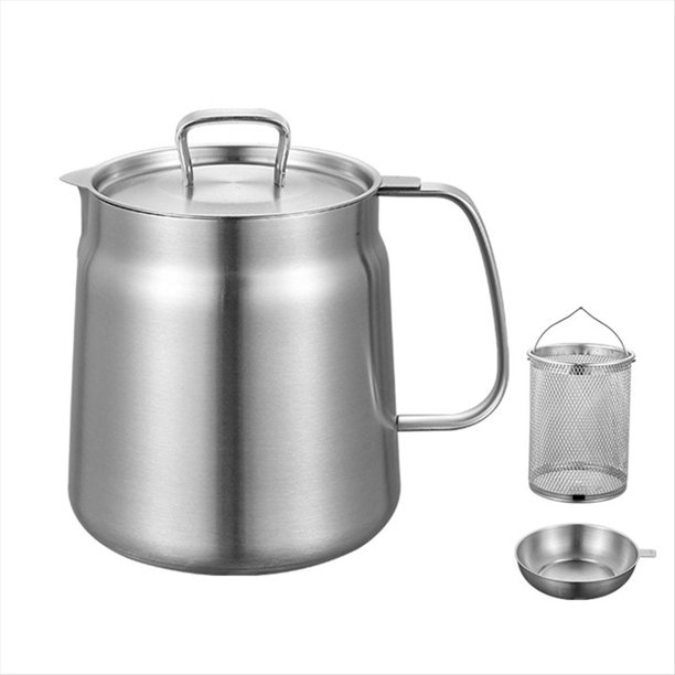 Olla de Aceite de 2 Litros, Olla de Aceite de Acero Inoxidable, Freidora de Aceite de Gran Capacidad y de Filtro, Combo de Filtro de Aceite Versátil para Cocina