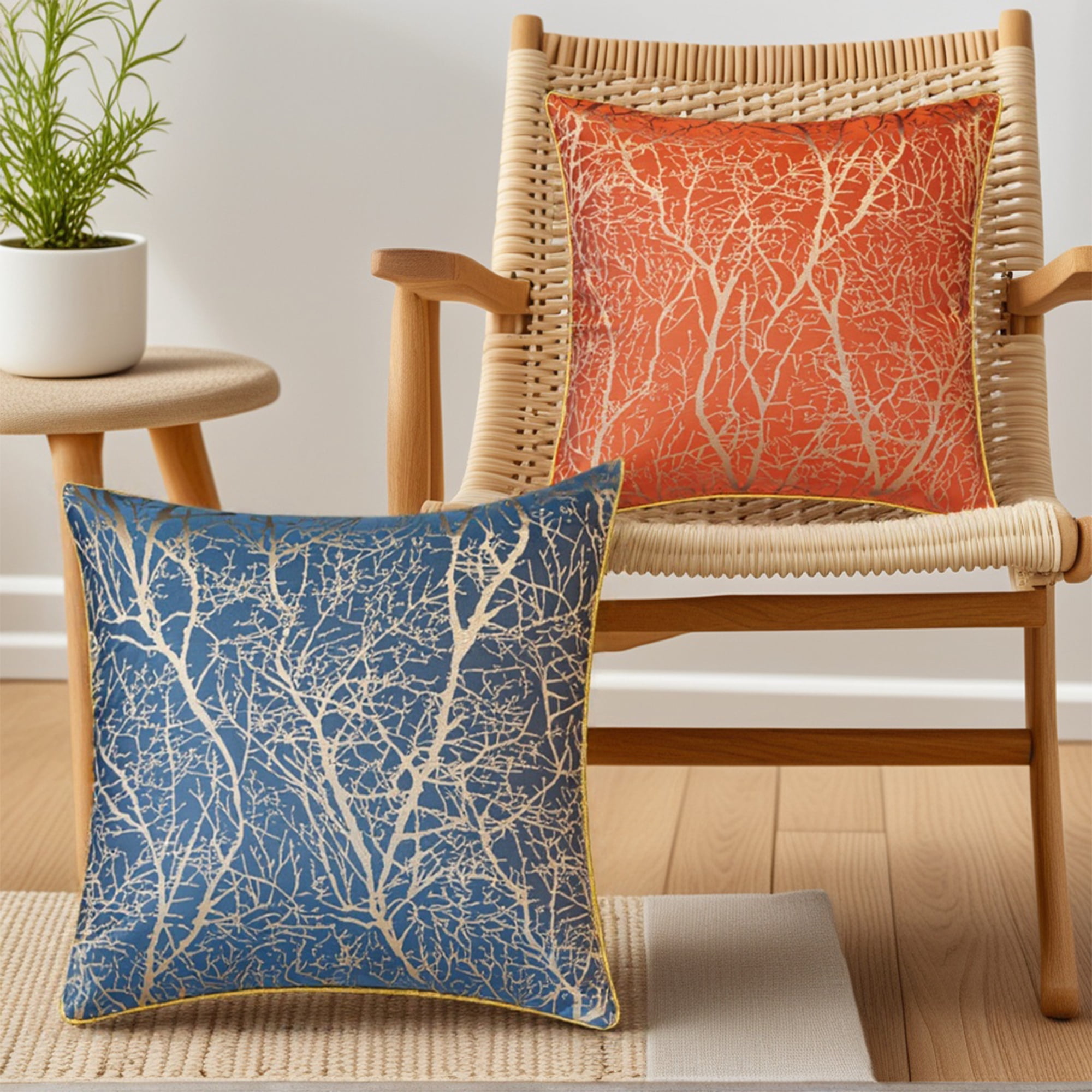 Unique Bargains Set of 2 Floral Leaf Botanical Pattern Decoration Orange 18" x 18"