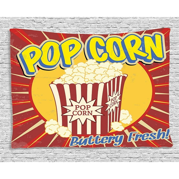1950s Decor Collection, Vintage Grunge Style Pop Corn Commercial Print