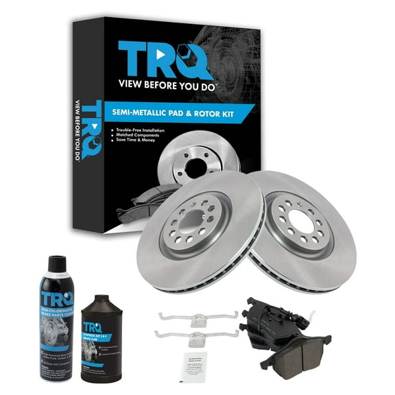 TRQ Brake Rotor Metallic Pad Front Kit w/Fluids for Volkswagen VW Golf Jetta BKA16584