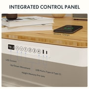 FLEXISPOT Q8 55x28 Wireless Charging Dual Motors Standing Desk with Drawers, White and Bamboo Top Height Adjustable Desk with Cable Management Tray