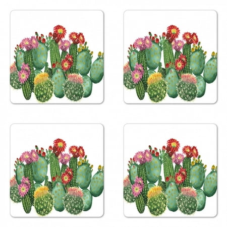 

Cactus Coaster Set of 4 Saguaro Cask Hedge Hog Prickly Pear Opuntia Tropical Botany Garden Plants Print Square Hardboard Gloss Coasters Standard Size Multicolor by Ambesonne