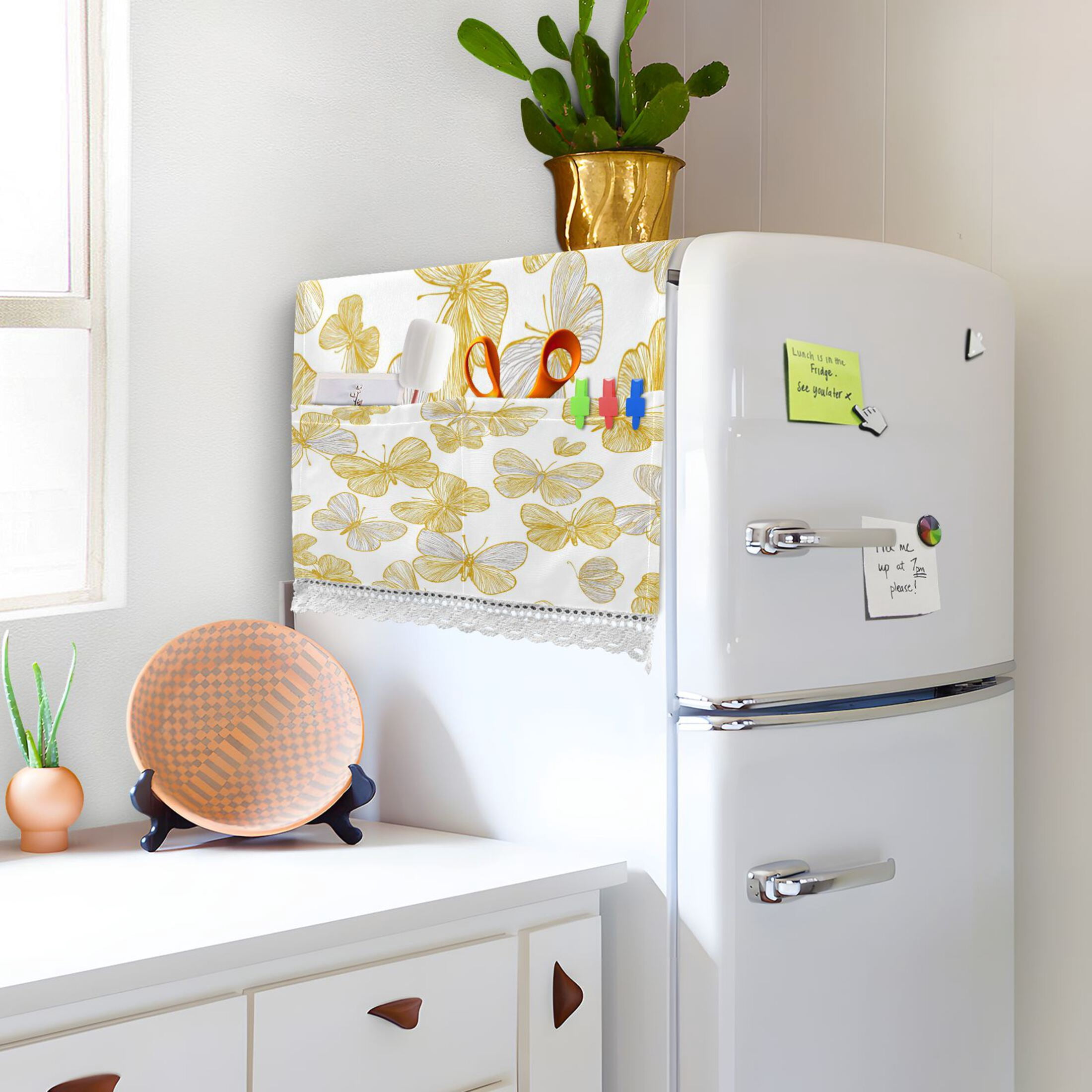 Wobogo Golden Butterfly Floral Washing Machine Cover Dustproof Washer Dryer Cover Waterproof Laundry Room Decorative Protector