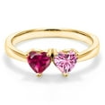 thumbnail image 3 of Gem Stone King 18K Yellow Gold Plated Silver Fashion Right-Hand Ring Heart Shape Red Created Ruby and Vivid Pink Moissanite (1.10 Cttw, Size 8), 3 of 6