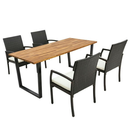 GVN Outside Patio Conversation Sets, Patio Dining Set,5 Pieces Patio Rattan Dining Set with Umbrella Hole and Seat Cushions