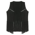 thumbnail image 3 of Alvivi Men's Western Cowboy Vest Casual Fringe Hippie Costume Open Front Suede Leather Waistcoat Black XXL, 3 of 5