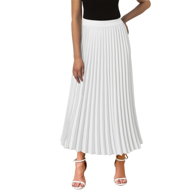 Robes d'Été Taille Haute Jupe Midi en Chiffon à Volants Longueurs Longues Robe Blanche TG